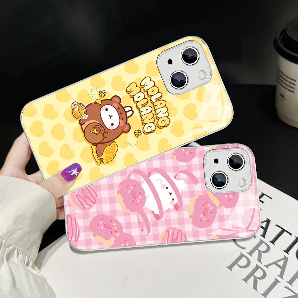 Kawaii Cute Rabbit M-MolangS Anime For IPhone 14 13 12 Mini 11 Pro XS Max X XR 14 Plus Tempered Glass Cover