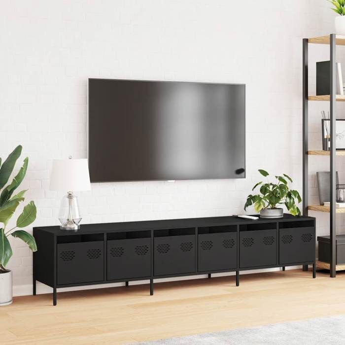 VidaXL TV Cabinet Black 202x39x43.5 Cm Cold-rolled Steel, TV Bench, Metal Furniture, Multimedia Furniture, TV Sideboard, Furniture 3307149