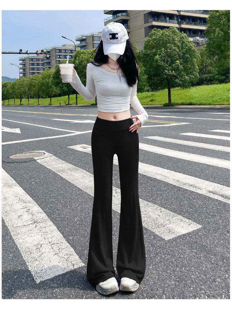 High-Waist Ice Silk Flare Yoga Pants - Slimming & Casual Sportswear