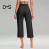 Pantaloni de Yoga pentru Femei Elastici cu Talie Înaltă, cu Picior Larg, Pantaloni Crop cu Buzunare, Pantaloni Stil Sportiv Casual