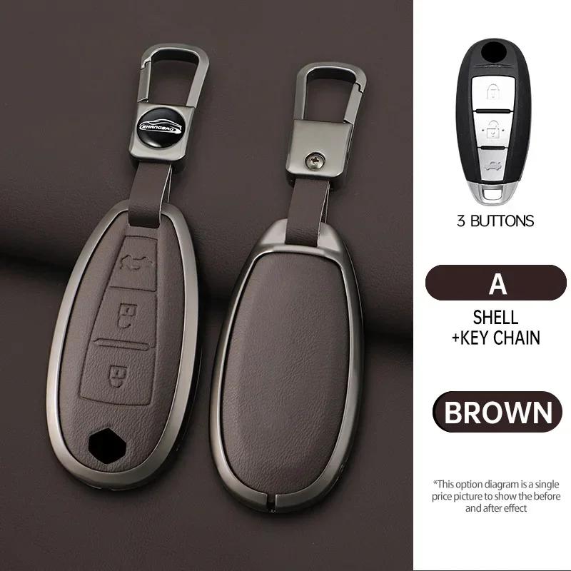 Interior Mouldings Car leather zinc alloy key case For Suzuki S-Cross eitrga Swift car key chain metal key Shell interior decora