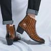 Classic Brown Men Dress Boots Pointed Zippers High Heel Boots For Men Leather Luxury Men High Top Formal Shoes Botas Para Hombre
