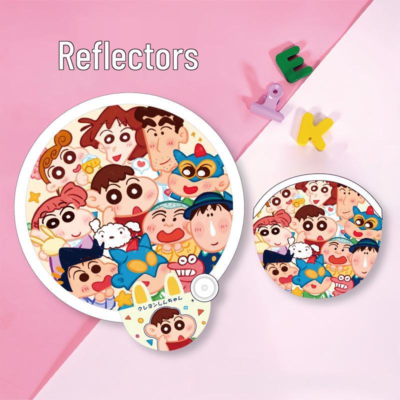 Cartoon Reflective Portable Folding Fan: Cute Mini Round Fan for Women, Students, and Children with Storage Bag