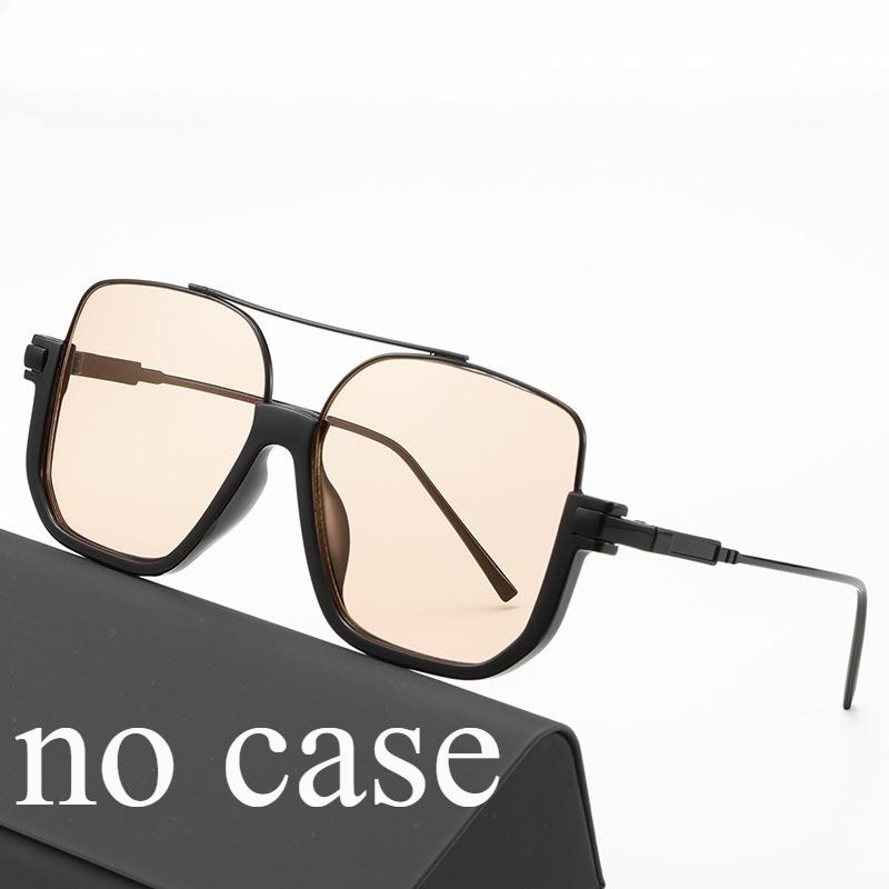 Double Beam Tea-Colored Sunglasses Retro Oversized Frames Transparent Black for Men and Women High-End Fashion