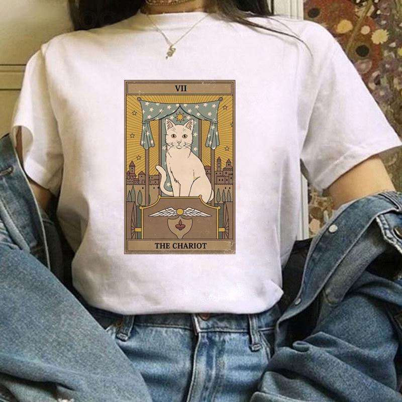 Fashion Women Tarot Cat Print Tshirts Funny Clothing Cartoon Womens Female Graphic T Shirt Cute TShirt Casual Tee Shirt Tees