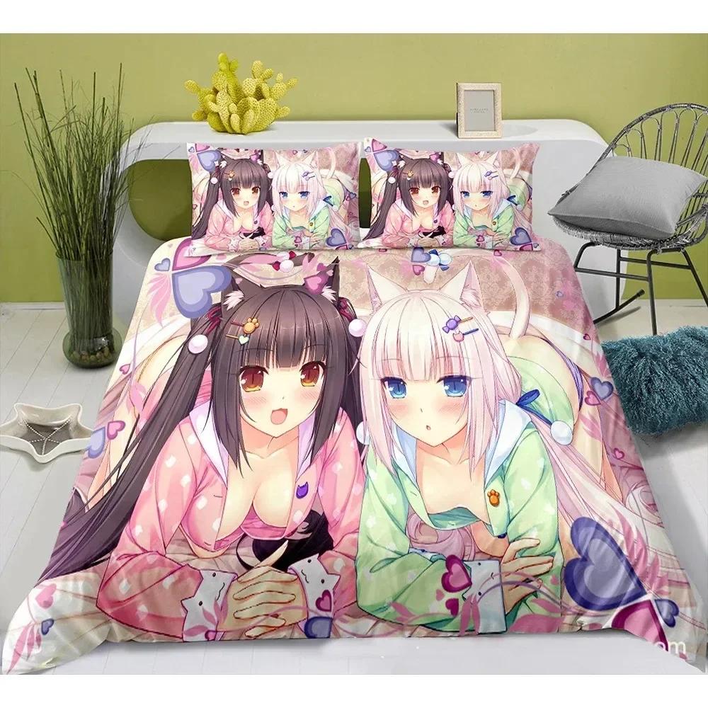 

Одеяло Милый Аниме Кот Горничная Узор Nekopara Комплект Постельного Белья Игровой Принт Для Украшения Спальни Для Отаку Подростков Comforter (quilt)-EU Single(135*200cm)3pcs