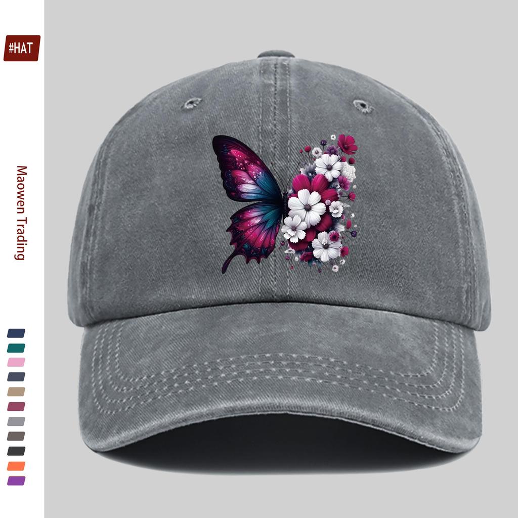 pc Women Vintage Trucker Dad Hat with Butterfly Floral Print Adjustable Buckle Closure Lightweight Baseball Cap Suitable