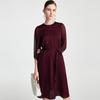 Tranquil luxury and grandeur: Spring and summer round neck cinched waist slimming, simple and elegant mulberry silk micro elastic dress