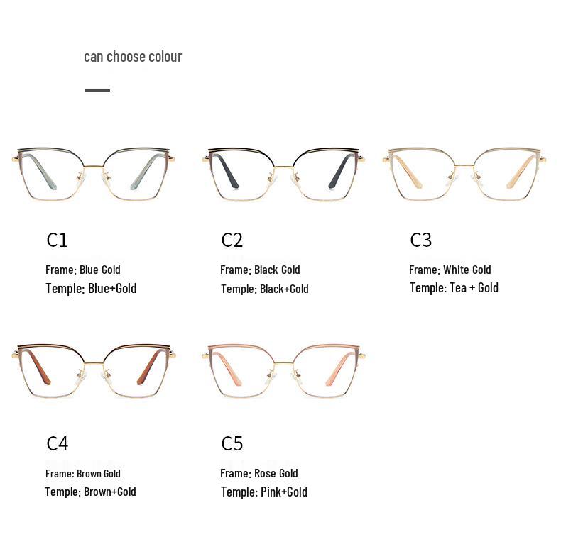 Color-Changing Anti-Blue Light Retro Cat-Eye Glasses with Metal Frame