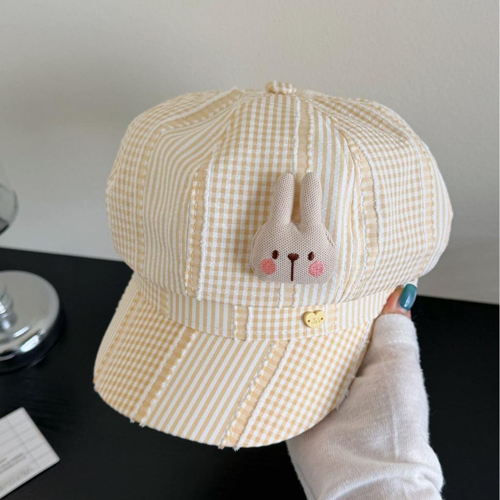 Cute Plaid Cat Ears Beret Female Spring And Summer Sweet Face Small Octagonal Hat Big Head Circumference Newsboy Painter Hat