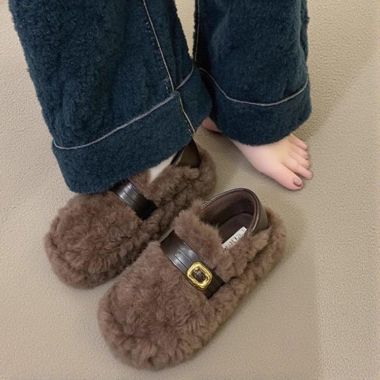 Wear gentle cotton shoes outside, new autumn and winter velvet warm beanie shoes, fluffy shoes 35