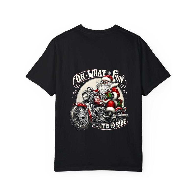 Christmas Santa Claus Motorcycle T Shirt White Santa Riding Bike Oh What Fun It Is To Ride Holiday Party Gift for Men and Women