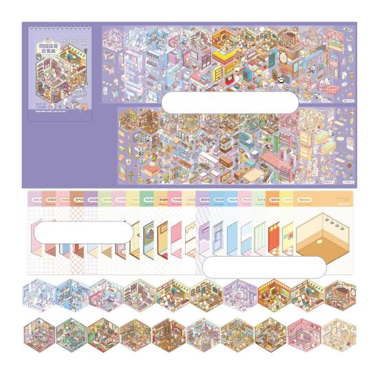 3D Scene Sticker Book Set for Kids Adults DIY Mini House Stickers Kit Reusable Kawaii Stickers for Home School Office