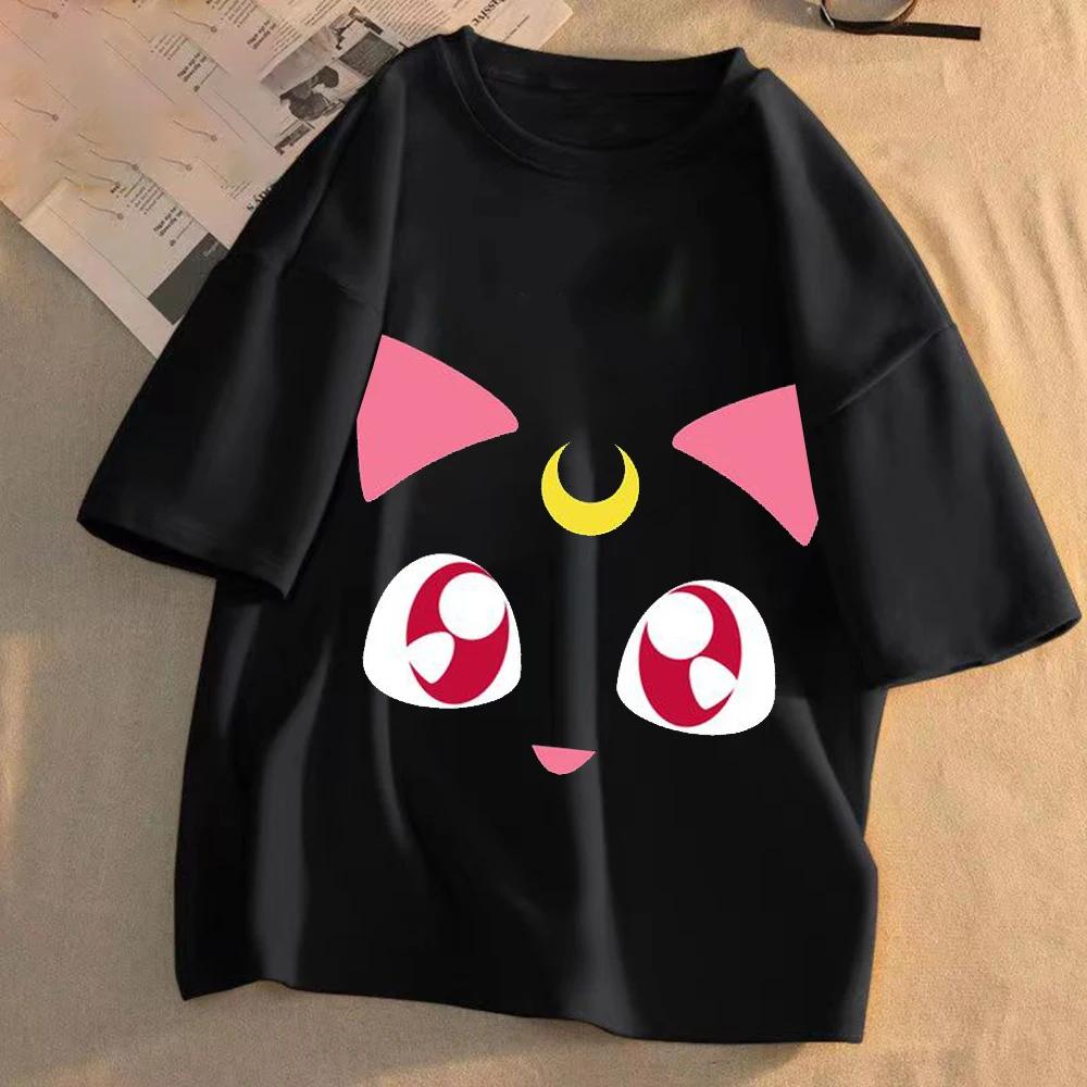 Sailor Moon Women Anime Casual T-shirt Summer Adult Cartoon Cute Tees Round Neck Printed Clothing Short Sleeve Fashion Tops Gift