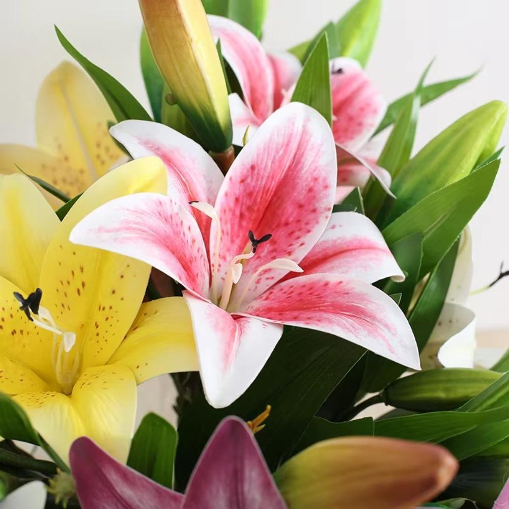 65cm Artificial Lily Flower Silk Wedding Bridal Bouquet New Fake Lily Bouquet  Living Room Decor