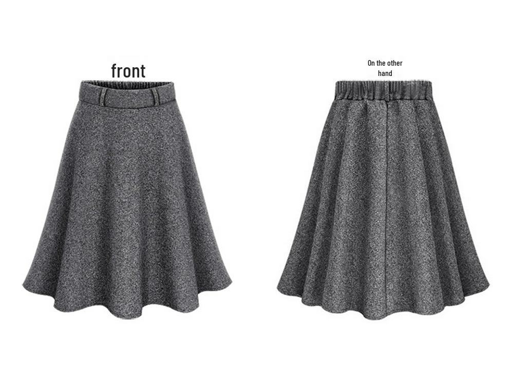 Plus Size A-Line Woolen Skirt - Autumn/Winter, Hip-Wrapped, All-Match, 200 Lbs, 60cm Length