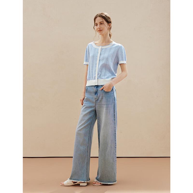 INMAN French Color-Block Hollow Knit Cardigan