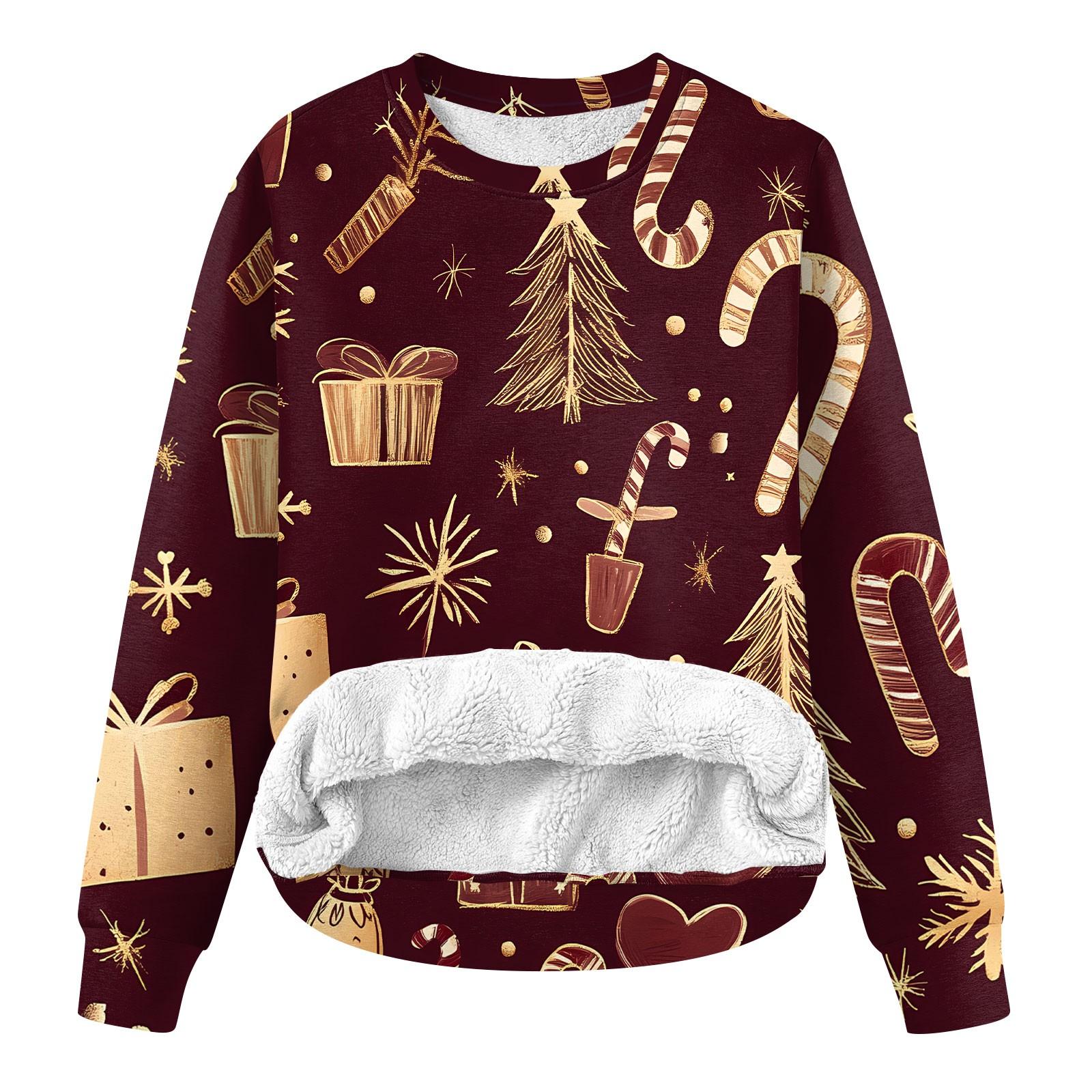 

Женская повседневная модная зимняя толстовка с круглым вырезом и рождественским принтом из плюша XXL хаки