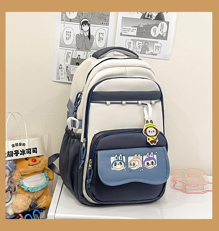 School Bag Contrasting Color Cartoon Large Capacity Multi-compartment School Bag Versatile High Value Backpack Simple Leisure Travel Bag
