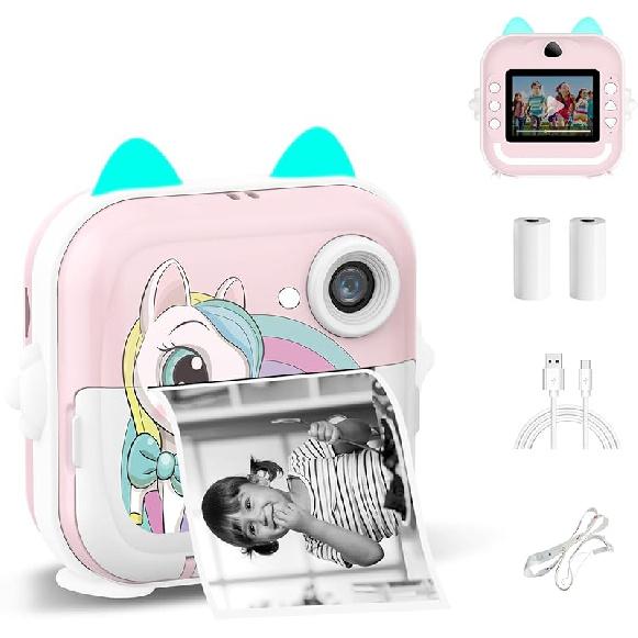 Instant Print Camera for Kids, Christmas Birthday Gifts for Girls Boys, Selfie Digital Camera with 1080P Videos, Portable Camera Toy for 4 5 6 7 8 9