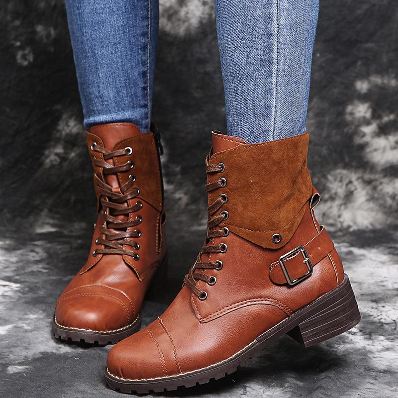 Moda Mujer Botas de Motocicleta Moda Vintage Botas Vaqueras De Cuero Encaje  Hasta Media Pantorrilla Botas comprar a buen precio — entrega gratuita,  reseñas reales con fotos — Joom