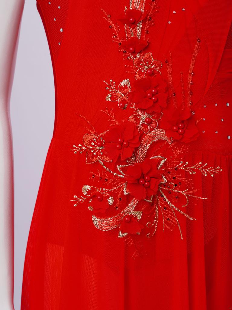 Dziewczęca Błyszcząca Sukienka Liryczna do Tańca Bez Rękawów z Nieregularnym Dołem i Błyszczącymi Cyrkoniami Strój do Tańca Baletowego