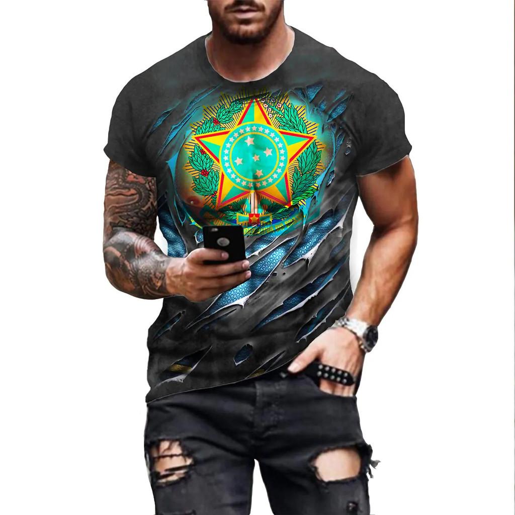 Men's fashion T-shirt Harajuku men's 3D printed T-shirt casual sports casual short sleeved T-shirt