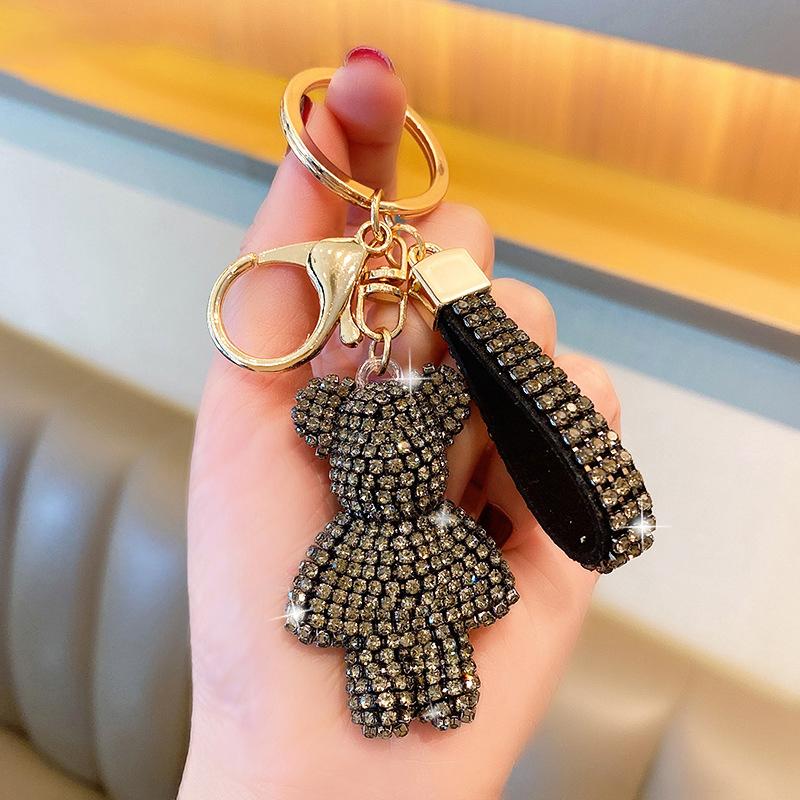 Creative Diamond bear Car Keychain hand-made luxury keychain rhinestone keychain Bag Pendant Doll girl gift pendant