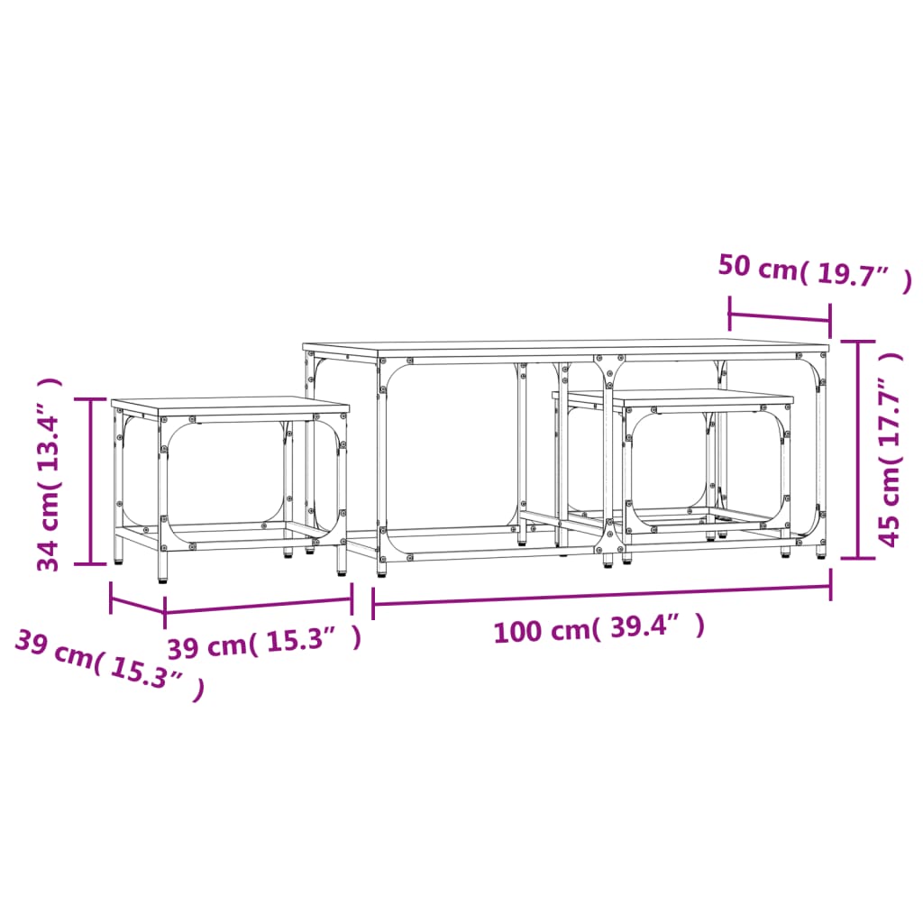  Coffee Tables, One Under the Other, 3 Pcs., Black