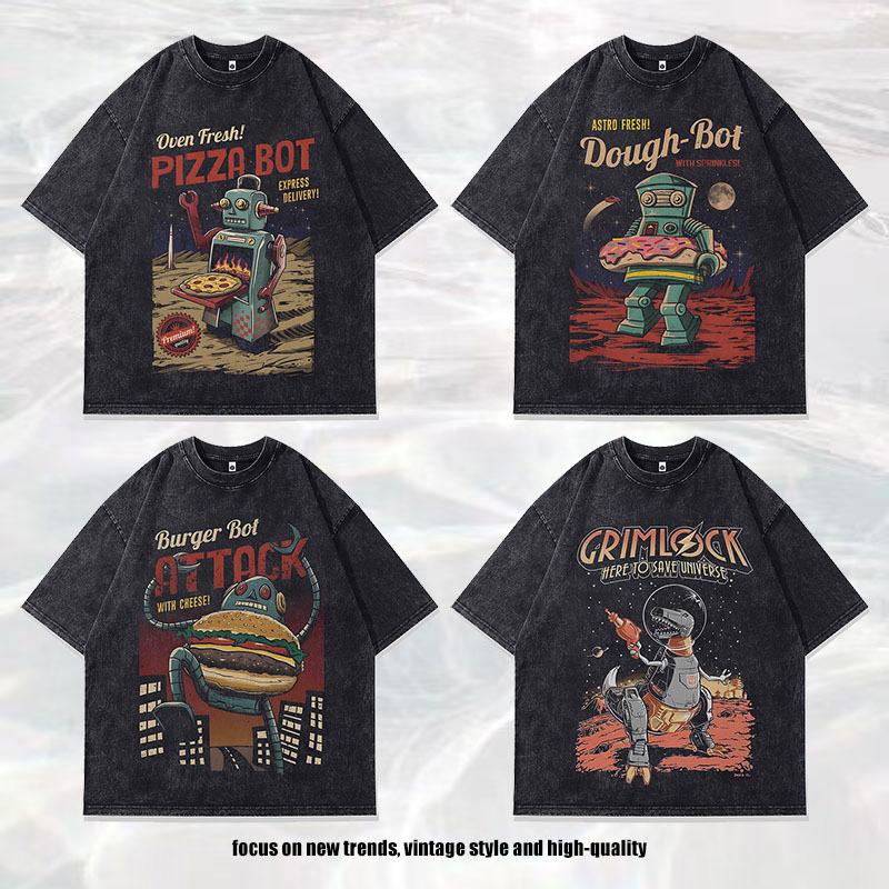 Amerikanisches Vintage Retro Halbarm-T-Shirt Herren Übergröße Gewaschen Alt Rundhals Kurzarm-T-Shirt Herren