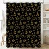 Charming Bathroom Decor: Moon Stars Crescent Moon Print Shower Curtain with Rod Pocket for Home Decoration Black and Gold Floral