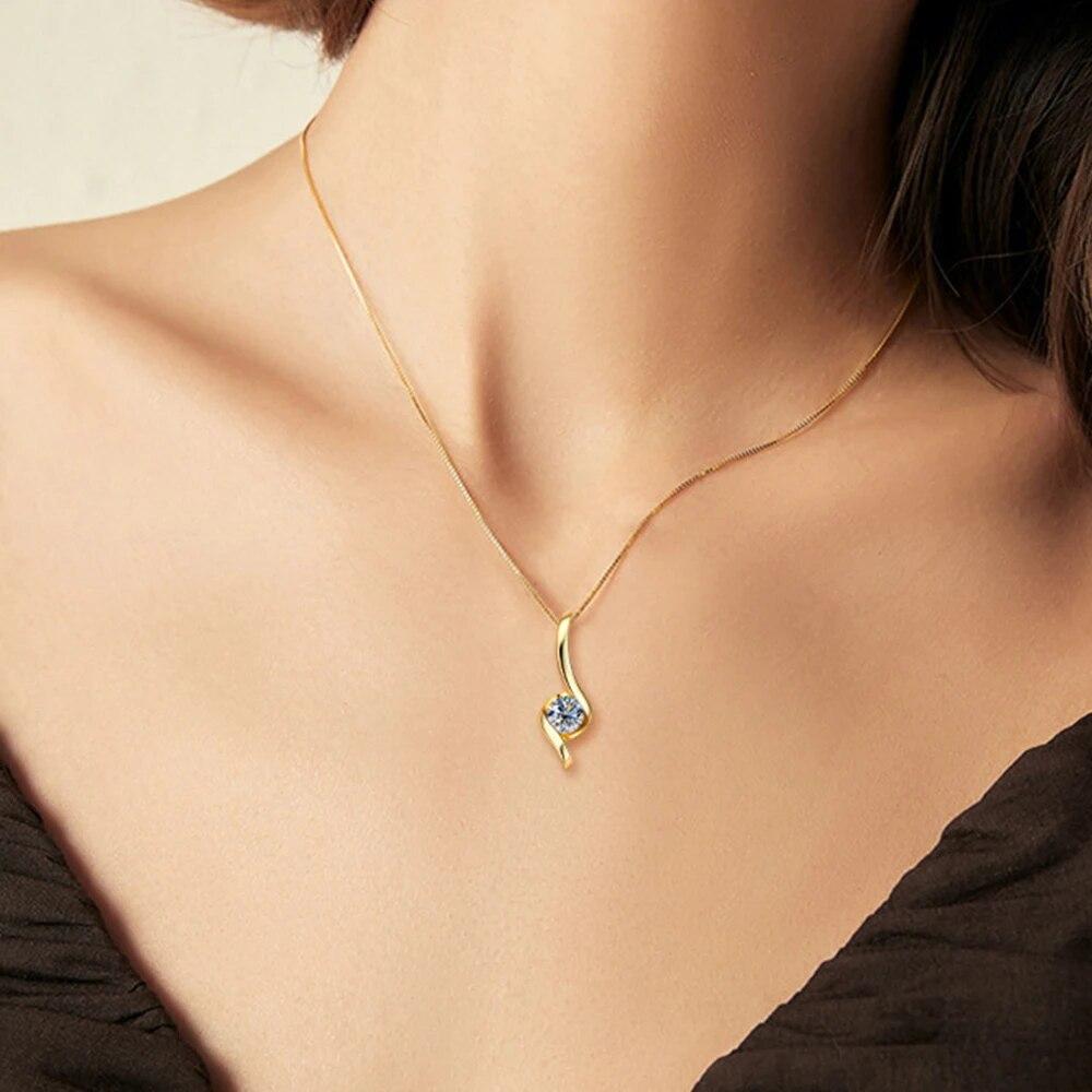 Real Certified Moissanite Diamond Necklace Chain for Women 925 Sterling Silver 1 Carat Drop Pendant Necklaces Wedding Jewelry