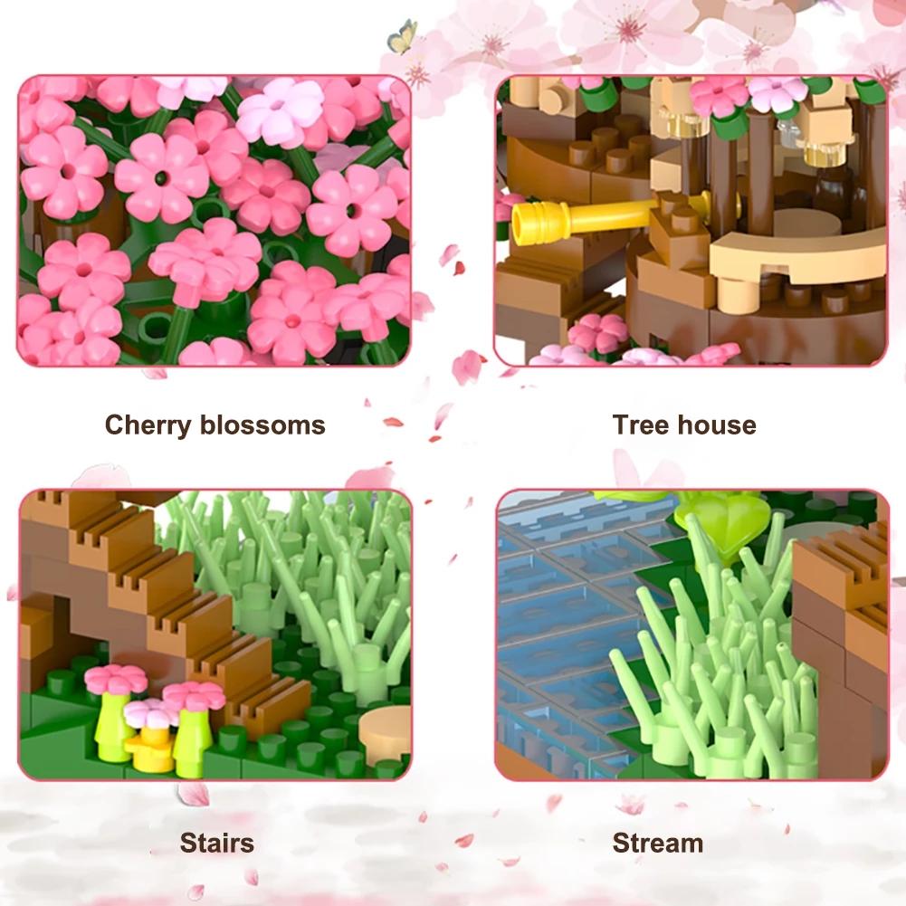 Stadt Kirschblüten Baumhaus Bausteine Kirschblüte Japanische Freunde Straßenansicht Mini-Bausteine Spielzeug für Mädchen Weihnachtsgeschenke