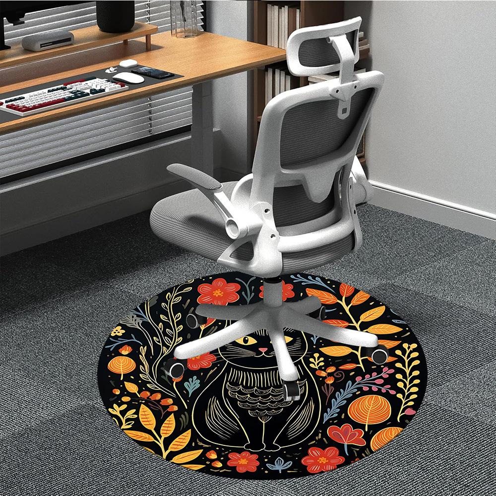 1pc Cat Flowers Office Round Area Rug, Under Office Chairs Bedroom Living Room Home Decor, Room Deco