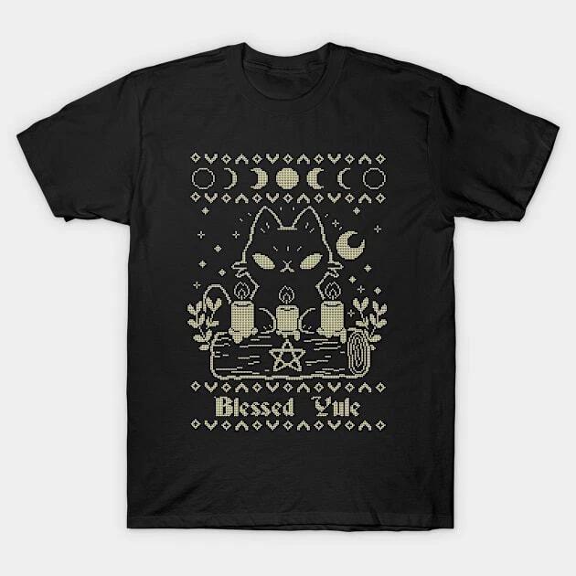 Blessed Yule Black Cat UGLY CHRISTMAS Made in Australia T-Shirt M