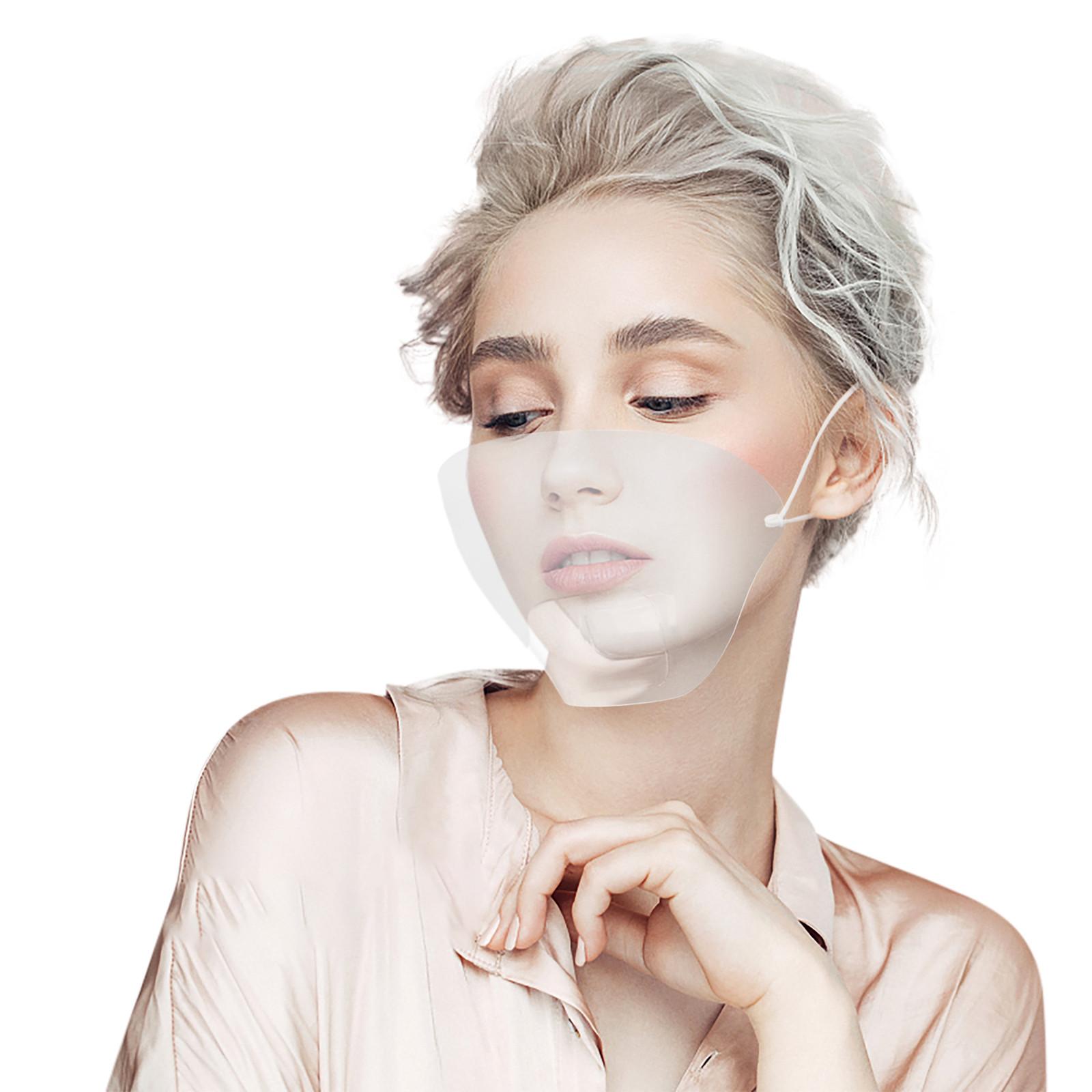 Clear Face Mask Transparent Protective Shield Reusable Adjustable Ear Loop Cover for Restaurant Chef Salon Use