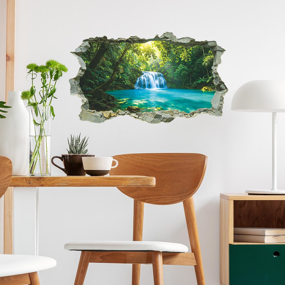 Simulation of 3D Wall-breaking Forest Waterfall Bathroom Toilet Home Decoration Beautification Wall Stickers
