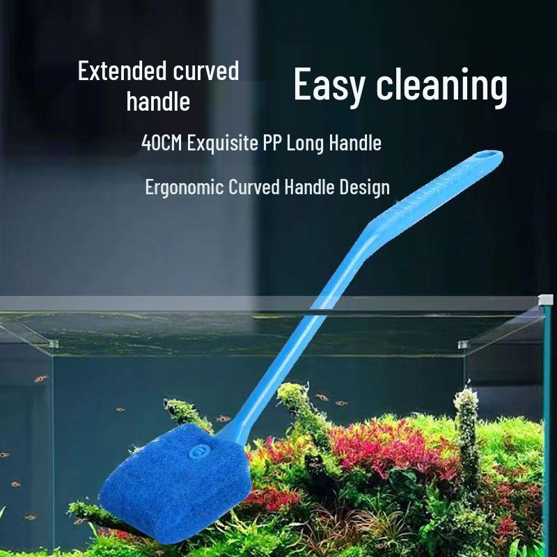 Long Handle Magnetic Double-Sided Fish Tank Cleaning Brush with Sponge Scraper for Aquatic Plant Tanks
