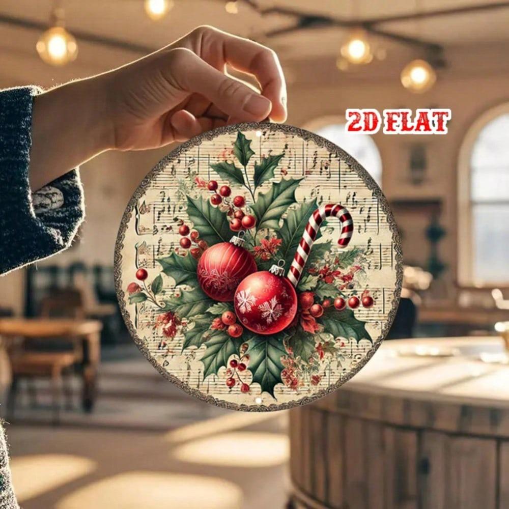 Vintage Christmas Metal Tin Sign Round Wall Art Rustic Holiday Decor