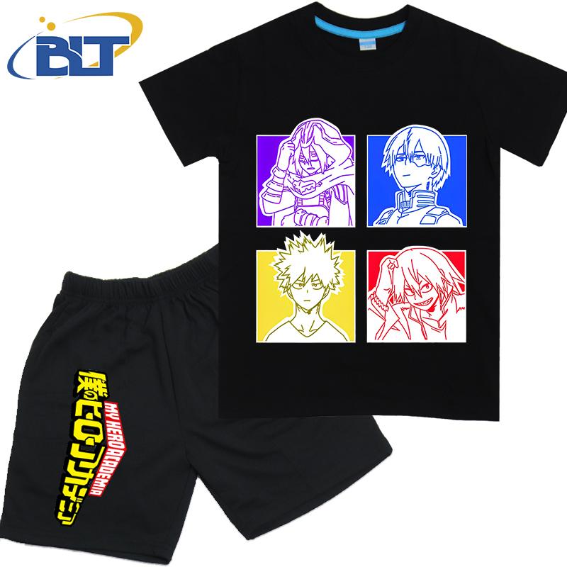 My Hero Academia anime costume kids T-shirt set pure cotton short-sleeved shorts 2-piece set for boys and girls