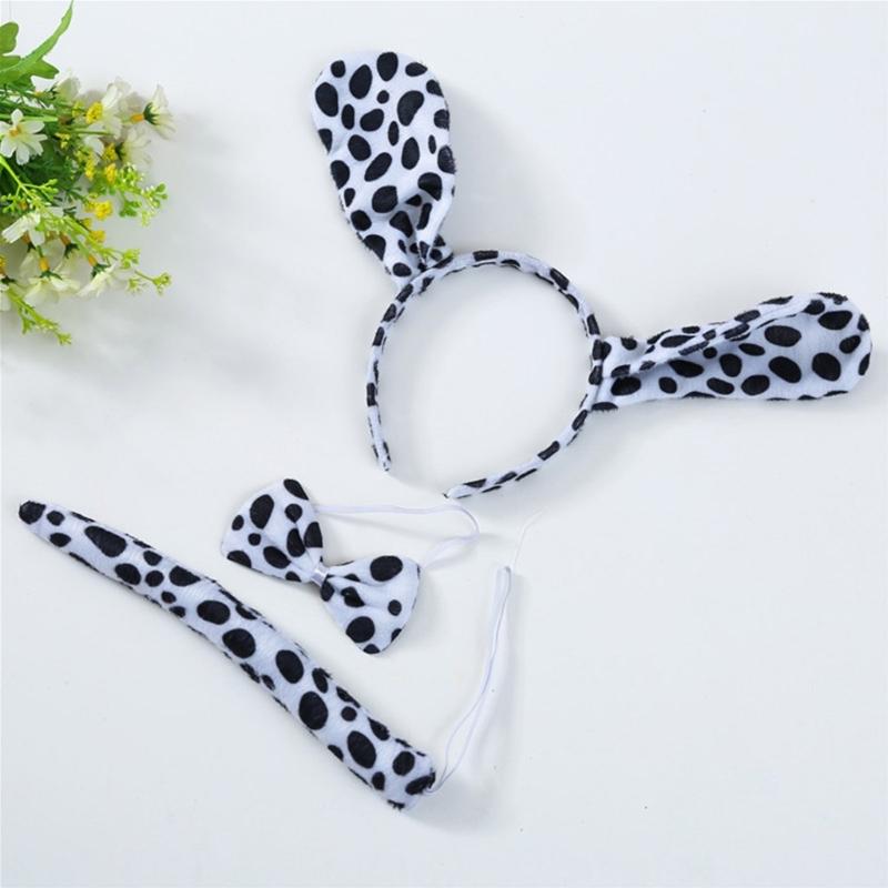 Cat/Mouse/Dog/Cow/Leopard/Frog/Tigeres Costume Set Ears Headband Tail Bow Kid Halloween Christmas Animal Cosplay Props