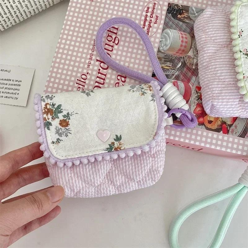 1pc Cute Student Coin Wallet Small Portable Earphone Card Key Storage Bag Floral Korean Ins Style Coin Purse Card Holder Bag