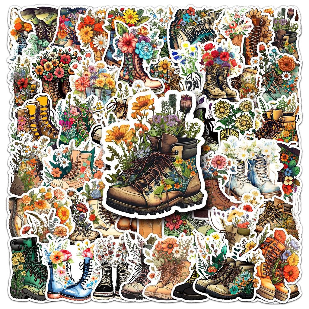 50 Boots Flowers Graffiti Stickers Personalized Retro Creative Decorative Mobile Phone Case Water Cup Computer Stickers