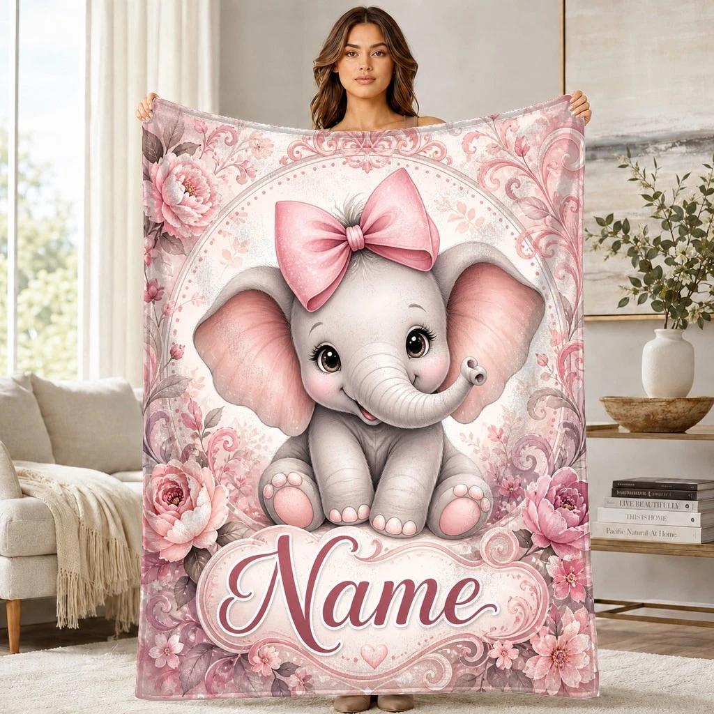 Baby Elephant Bow Coral Fleece Blanket