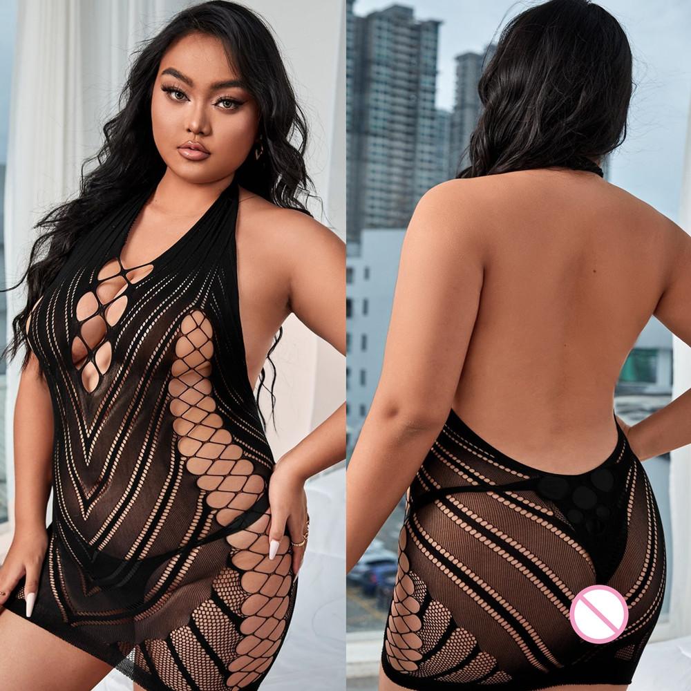 Super Sexy Backless Dress Fishing Net Mesh See Through Hollow Skirt Female Erotic Costume Fishnet Mini Short Skirt Sex Clothes