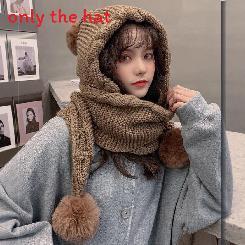 Korean Style Thick Knit Beanie With Scarf For Winter Casual Wear хаки