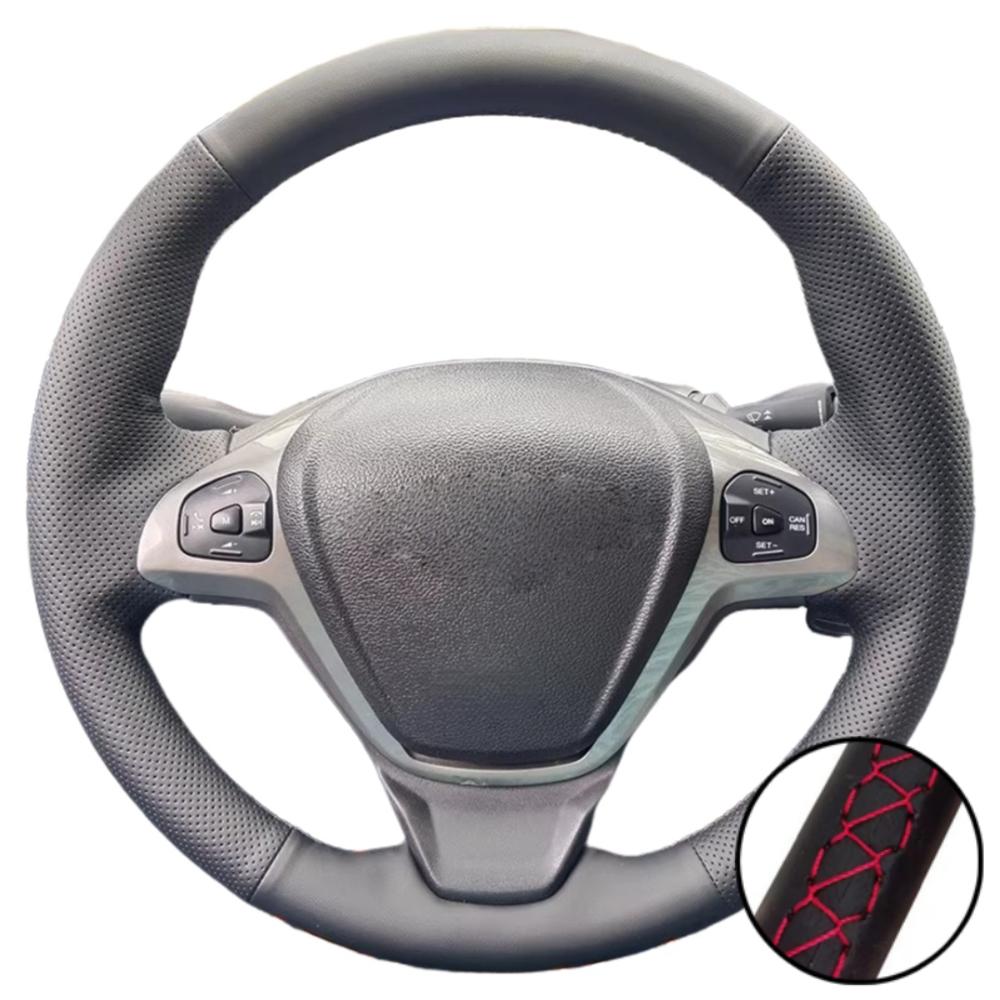 Car Accessories Hand Stitched Black Perforated Artificial Leather 2008-2017 Steering Wheel Cover For Ford EcoSport Fiesta