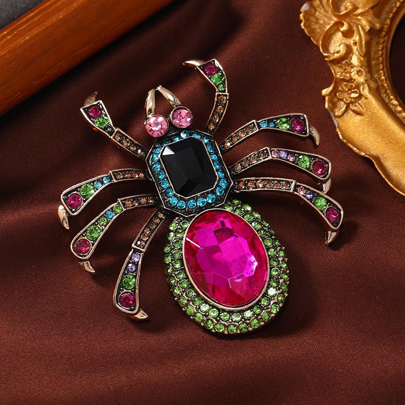Elegant Pink Oval Crystal Spider Brooch - Trendy Retro Pin Corsage