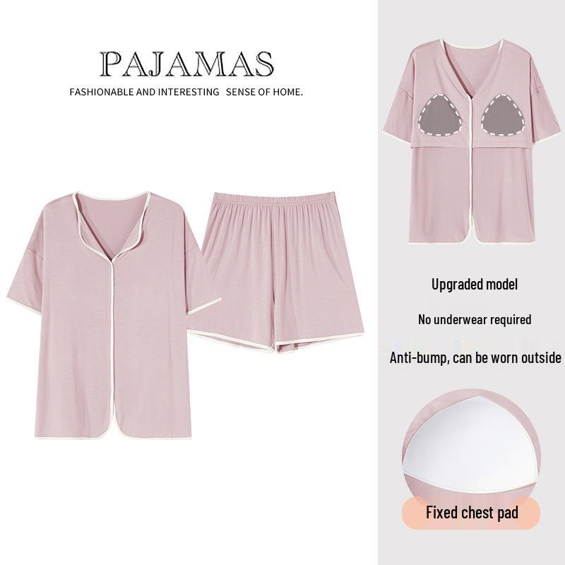 Pijama de Modal Refrigerante para Mujer con Sujetador Incorporado, Manga Corta, Amigable con la Piel, Color Sólido, Adecuado para Usar al Aire Libre