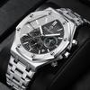Business Man Quartz Watch Luxury Chronograph Calendar The Moon Clock Stainless Steel Waterproof Men's Wrist Watch B0161